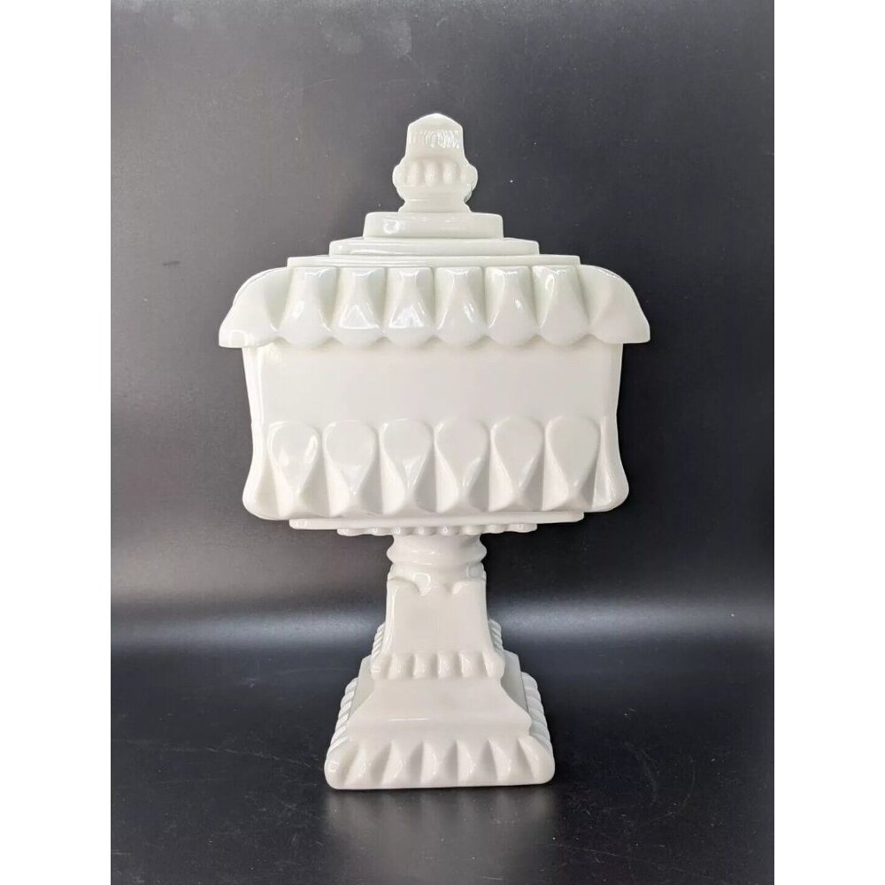 Westmorland Milk Glass Pedestal Square Candy Wedding Dish Bowl Vintage 10x 6